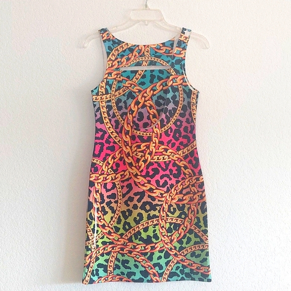 CHESLEY multicolor animal print chain bodycon dress NWOT - Picture 2 of 8